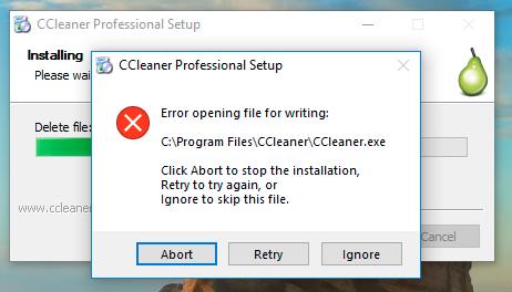 ccleaner installer has stopped working